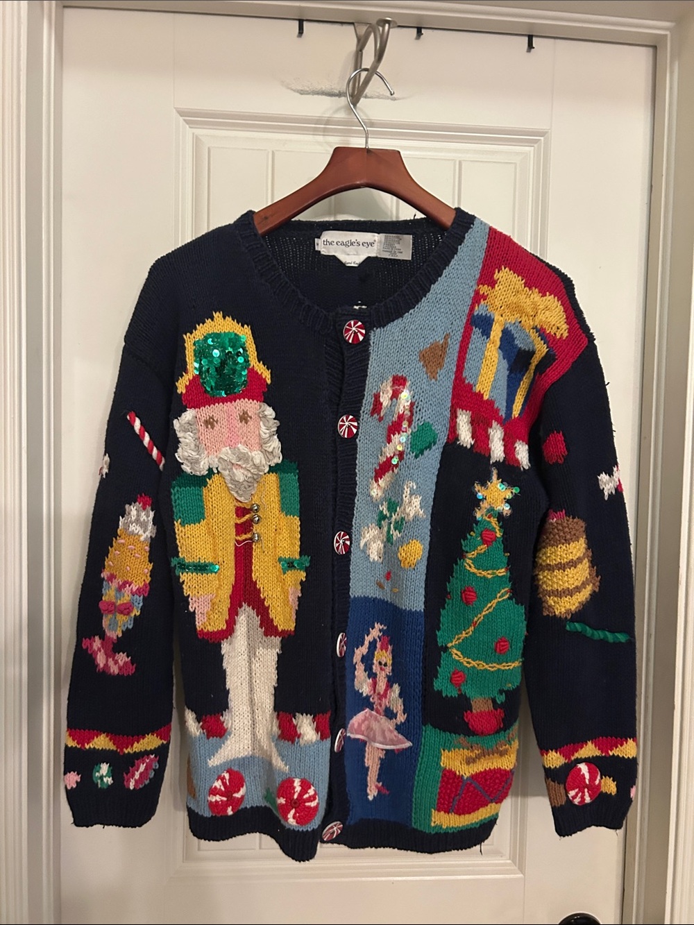 Vintage   Eagles’s  Eye Navy Nutcracker Holiday Cardigan Sweater-medium